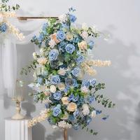 Kit floral artificiel bleu frais, guirlande de fleurs, boule de fleurs en forme de lune pour arche de mariage, toile de fond, centre de table