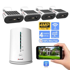 4CH Wireless Solar kamerasystem 4MP HD Solar Power Kamera Zwei-Wege-Audio Unterstützung für die menschliche Erkennung <span class=keywords><strong>P2P</strong></span> CCTV Solar Überwachungs kamera - Product Image 1