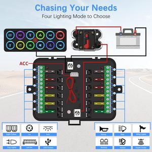 Panel de Control de Circuitos con Interruptor Táctil LED de 12 Canales, 60A, 4 Modos, 8 Colores de Retroiluminación, Impermeable IP68, 12V, para Automóviles - Product Image 2
