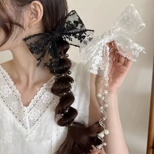 Hot Selling Fashion Light Luxury Black White Lace Bowknot Hair Tie Popular Niche Design Women's Hair Ties Wholesale Headwear - Product Image 1