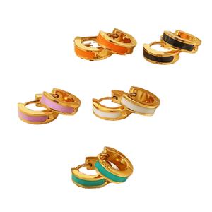 Pendientes de Aro Huggie de Acero Inoxidable con Esmalte Colorido, Chapados en Oro de 18K, No se Deslustran, Joyería al por Mayor para Mujer - Product Image 4