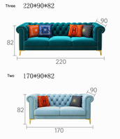 Luxuriöses Chesterfield Stoffsofa-Set mit Couch, Ottoman und Sessel für Wohnzimmer, Moderne Samt-Sofas
