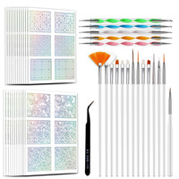 Kit professionnel d'outils pour nail art 15 pinceaux 5 stylos à points 24 autocollants et strass 24 styles Pinces Kit de manucure DIY