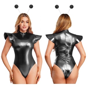 Women Alien <b>Animal</b> <b>Print</b> <b>Bodysuit</b> Mesh Long Sleeve One Shoulder Leotard Snake Leopard Dance Costumes Stage Custom - Product Image 3