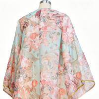 Abaya musulmane élégante et haut de gamme en mousseline imprimée brodée à pompons, coupe droite, style naturel et romantique pour adultes