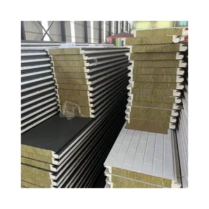 Rock wool sandwich panels insulated exterior wall decoration panels 50mm thickness fireproof metal siding for house