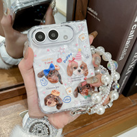 Coque transparente froissée pour iPhone Duo Fold, motif dessin animé chiot chaton, anti-rayures, pour femmes