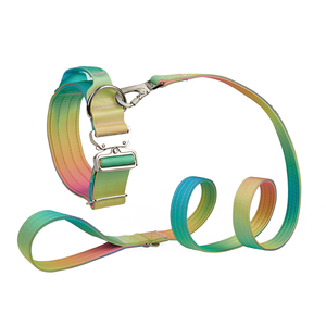 FishPrincess 5cm 개 전술 칼라 세트 합금 버클 나일론 애완 동물 가죽 끈 하네스 통기성 보라색 애완 동물 하네스 세트 - Product Image 3