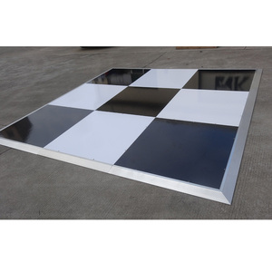 Piso de baile entrelazado de contrachapado negro y blanco de alto brillo para banquetes - Product Image 4