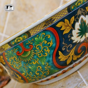 Jingdezhen-lavabo redondo de cerámica colorido para baño, lavamanos pintado chino, color verde - Product Image 4