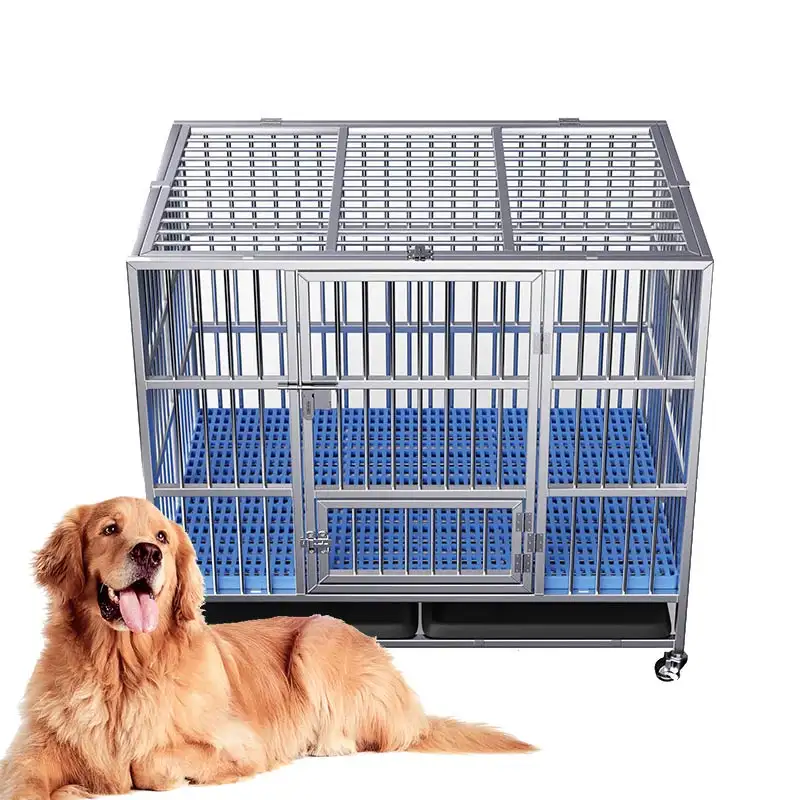 Cage pour chien en acier inoxydable, niche pliable, robuste, avec roues, pour l'extérieur