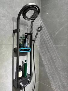 智能恒温温控拉丝哑光黑色三柄现代淋浴套装降雨 + 瀑布喷雾 - Product Image 4