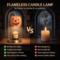 Lampe chauffe-cire citrouille avec abat-jour en céramique Jack O'Lantern et base métallique, pour bougies en pot, idéale pour Halloween