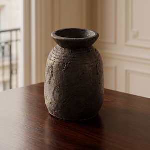 A rustic ceramic table <b>vase</b> from Home Basket Bali, featuring an elegant black glaze and handmade charm. - Product Image 3