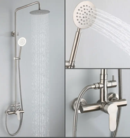 Système de douche-baignoire thermostatique en acier inoxydable brossé à deux fonctions, mitigeur eau chaude et froide, douche pluie murale moderne