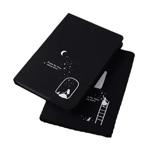 cheap leather cover black pages handbook blank diary libretas stationary journal notebook