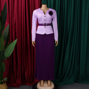 C8646 Trendy Ladies Suits Office Wear Elegant Slim Plaid V-neck <strong>Coat</strong> + Maxi Pleated <strong>Skirt</strong> Set Two Piece Women Business Suit Sets - Product Image 4