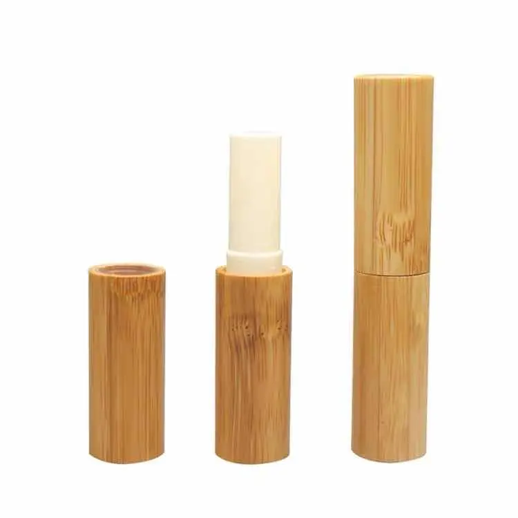 Atacado oval de bambu natural lábio bálsamo tubo/ambiental custom-made bambu recipiente lip balm