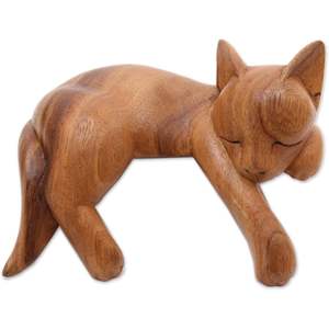 NOVICA Handmade <b>Rustic</b> <b>Home</b> <b>Decor</b> Sculpture Artisan Crafted Suar Wood Natural Finish Unique Cat Accent 3.1x6x4.7 Inches 7.4 - Product Image 5