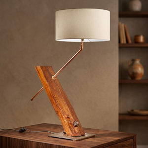 Rustic Farmhouse Wood Copper LED <b>Desk</b> Lamp with Drum Shade Decorative Floor Lamp for Living Room Bedroom Study - Product Image 4