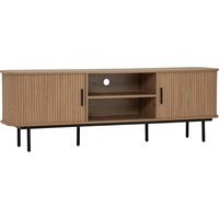 Mueble para TV MALMO con Estructura Metálica Industrial de 1.8m, Color Roble, Diseño Mu-ji, para Televisores de 65+ Pulgadas, Consola Multimedia Independiente y Resistente para Sala de Estar Urbana