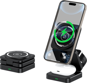 Cargador Inalámbrico Magnético 3 en 1 Multifuncional Portátil y Plegable de 15W H66 para iPhone, Reloj y Auriculares - Product Image 1