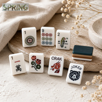 Tuiles de Mahjong américaines en acrylique vert foncé style cabane, motif forêt, plantes et animaux, jeu de collection pour table