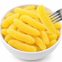 Bonbons gélifiés halal en forme de banane jaune, saveur fruitée acidulée, enrobés de sucre, en vrac