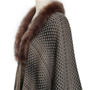 Hochwertige dicke Kunst pelz Poncho <span class=keywords><strong>Vintage</strong></span> zwei Farben kombiniert gestrickte Kunst pelz Kragen Mantel <span class=keywords><strong>Cape</strong></span> - Product Image 5