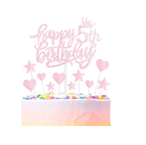 Décoration de gâteau Joyeux 5ème Anniversaire avec des décorations de cupcakes en forme d'étoile scintillante pour la fête de naissance ou l'anniversaire de bébé - Product Image 1