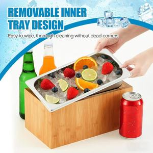 Wooden ice <b>box</b>, detachable tray, ice rack, tabletop ice container, picnic ice bucket, outdoor <b>camping</b> beverage cooling bucket - Product Image 1