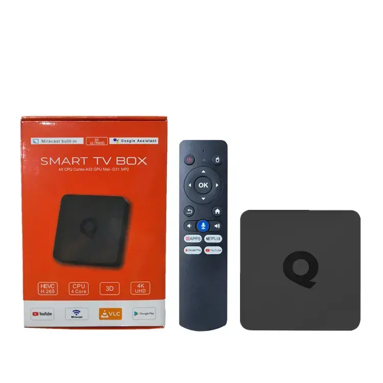 Meilleure vente Tvbox Internet Allwinner h313 système ATV Android 4k Smart Ott Tv Box Q1 télécommande vocale