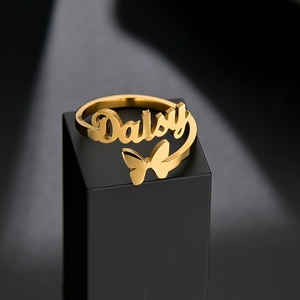 Gold Plated Personalized Name <b>Rings</b> With Daisy Butterfly Heart And <b>Crown</b> Design For Women's Daily Wear Gift - Product Image 2