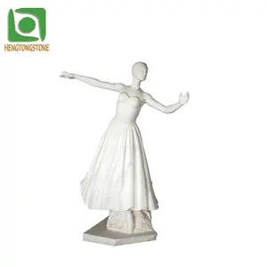 Estatua de Ballet para niña, decoración de jardín al aire libre tallada a mano, tamaño real, mármol blanco puro, baile