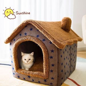 Casa de gato plegable para interior e invierno, tienda de casa para mascotas cálida y acogedora, cojín nido para <span class=keywords><strong>Chihuahua</strong></span>, cesta de productos para mascotas extraíbles - Product Image 4