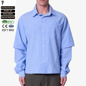 Custom New Fashion Long Double Layer Sleeves T <b>Shirts</b> Striped Men Front Button <b>Shirt</b> Causal T <b>Shirts</b> - Product Image 1