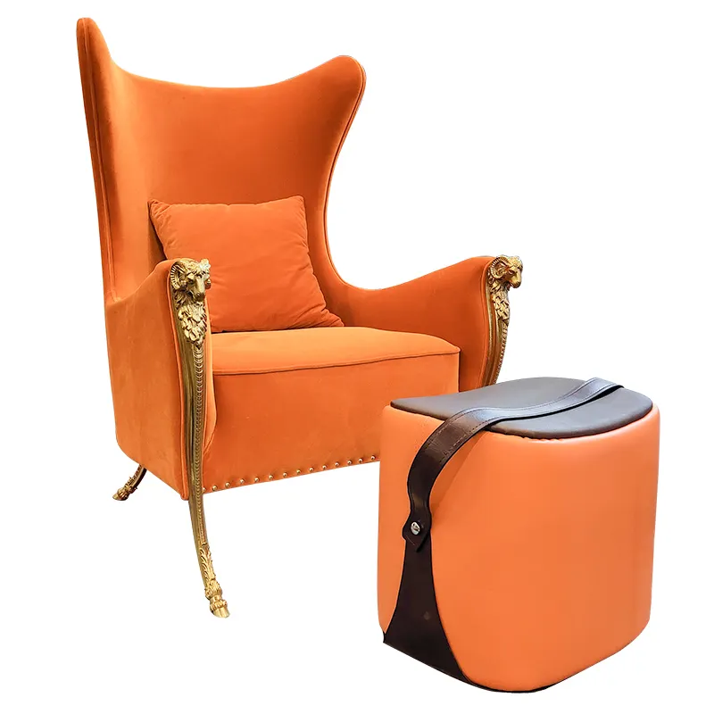 Modernes Wohnzimmer Samt Sofa Stuhl orange Holzrahmen Lounge Stuhl Möbel