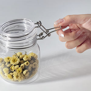 Pot de stockage en plastique Pot de miel Pot de maçon en plastique alimentaire avec serrure Clip articulé Scellage Pots à épices en bambou Bouteilles en plastique - Product Image 5