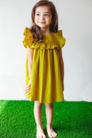 Mignon Blanc Sans Manches Robe Square Volants Filles Coton Robe