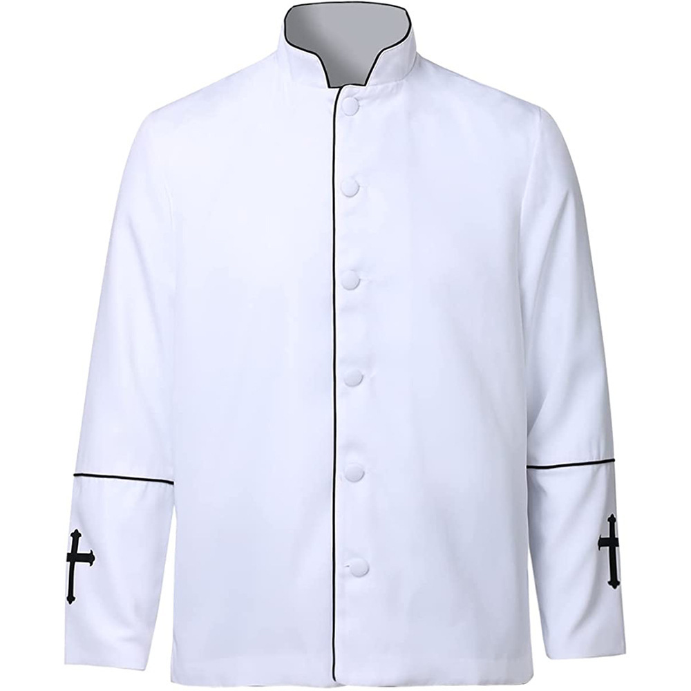White priest's coat with black trim