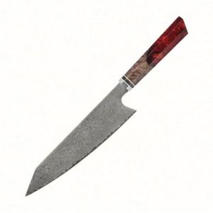 Couteau de chef professionnel japonais traditionnel forgé en acier Damas 8'' à 67 couches avec manche en bois stabilisé, ambidextre et écologique - Product Image 1