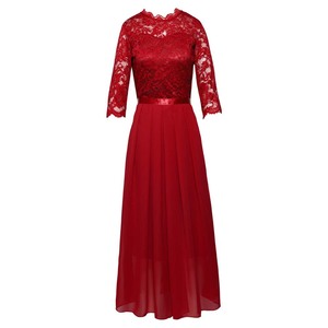 Vestido de gasa con costuras europeas Cuello redondo Encaje Vestido largo de noche <span class=keywords><strong>Ropa</strong></span> de mujer Envío directo - Product Image 2