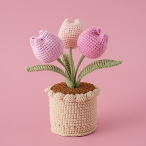 2026 Cross-Border Best-Selling Finished Hand-Woven 3-Head Tulip Yarn Pot Mothers Day Teachers Day Eternal <b>Gift</b> China - Product Image 3