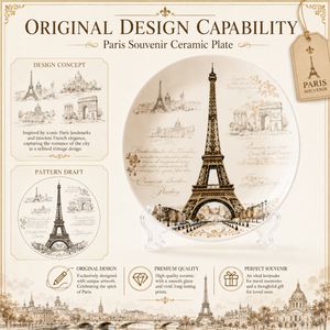 Platos y Vajillas de Cerámica con Diseño de la Torre Eiffel, Recuerdos de París, Francia, Platos de Porcelana Personalizados, OEM, ODM, Venta al Por Mayor - Product Image 4