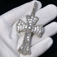 Pendentif Croix en Argent S925 de Haute Qualité, Entièrement Sertie de Moissanite Couleur D VVS, Pendentif Chrétien Givré, Passe le Testeur de Diamant, OEM, Livraison Rapide