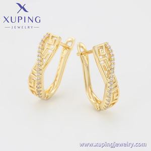 أقراط حلقية X001205315 من XUPING مطلية بالذهب عيار 14 قيراط بتصميم المفتاح اليوناني مرصعة بالزركون للنساء للمناسبات الأنيقة متوفرة بكميات كبيرة - Product Image 4