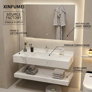 Waterproof Matte Black <strong>Bathroom</strong> Vanity Set Wall Mounted Ceramic Basin LED Touch Smart <strong>Storage</strong> <strong>Cabinet</strong> for Apartment Hotel - Product Image 1