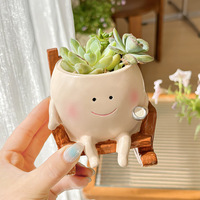 Petit pot de balançoire en résine pot succulent avec visage souriant rockchair et pendentif plante verte pour ornements de chambre de décoration de jardin à la maison