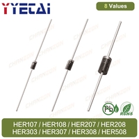 Diodes redresseuses haute efficacité HER107 HER108 HER207 HER208 HER303 HER307 HER308 HER508 DO-15 DO-41 DO-201AD Axiales 50-70ns