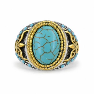 Anello Bicolore con Fiori Intagliati, Anello Unisex Vintage, Accessorio per Dito in Stile Retrò - Product Image 1